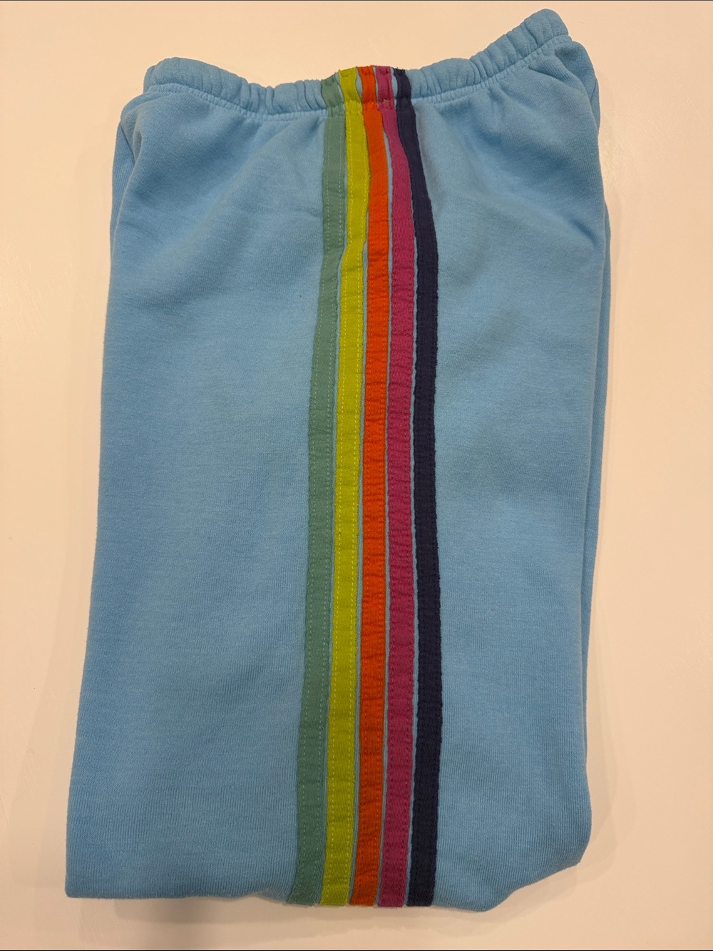 Aviator Nations Womens Light Blue Jogger Sweatpants with Rainbow stripe. Size M - Picture 3 of 6